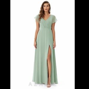 NWT Azazie Rylee Floor Length Chiffon Dress in Agave